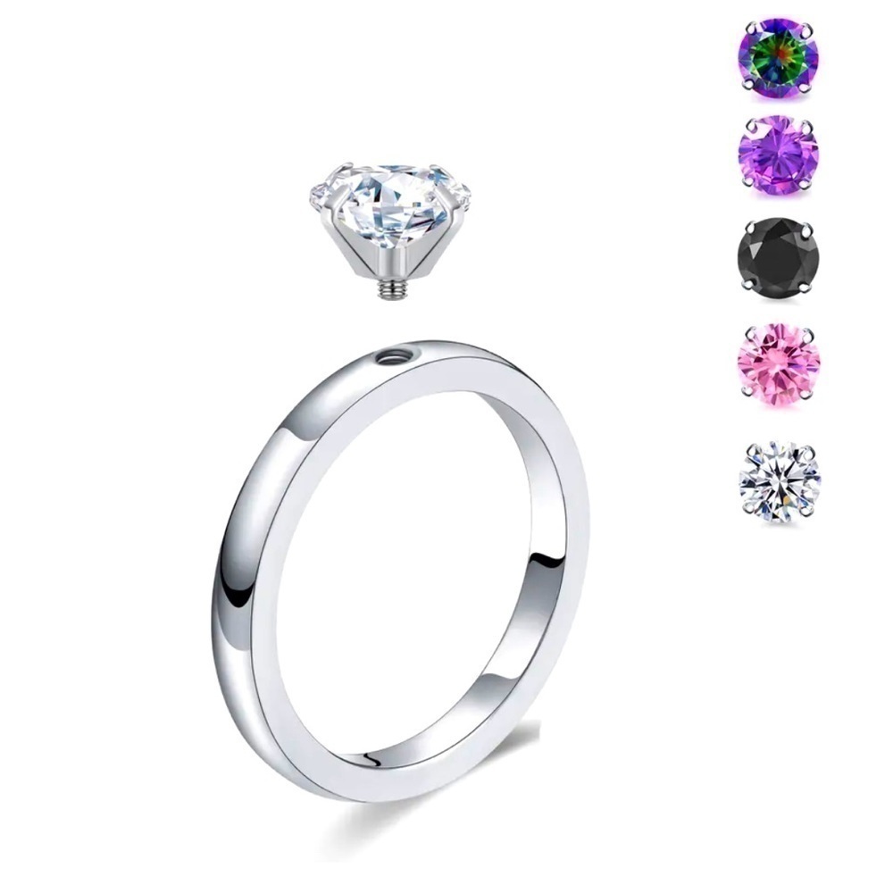 Platinum Plated Engagement Ring w/5 Color 1.5CT Interchangeable Zircon Diamond - Picture 1 of 8